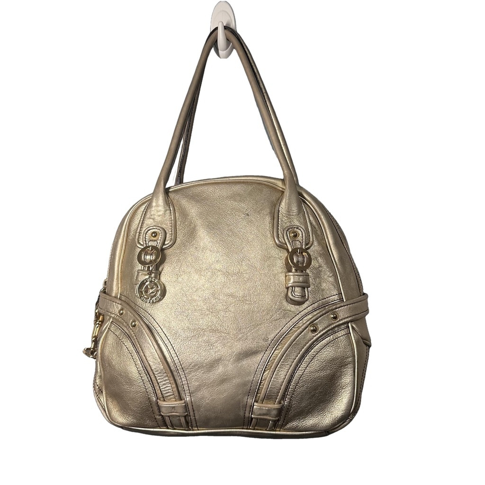 JUICY COUTURE Large Cow Leather Metallic Gold Tone Bowler Bag